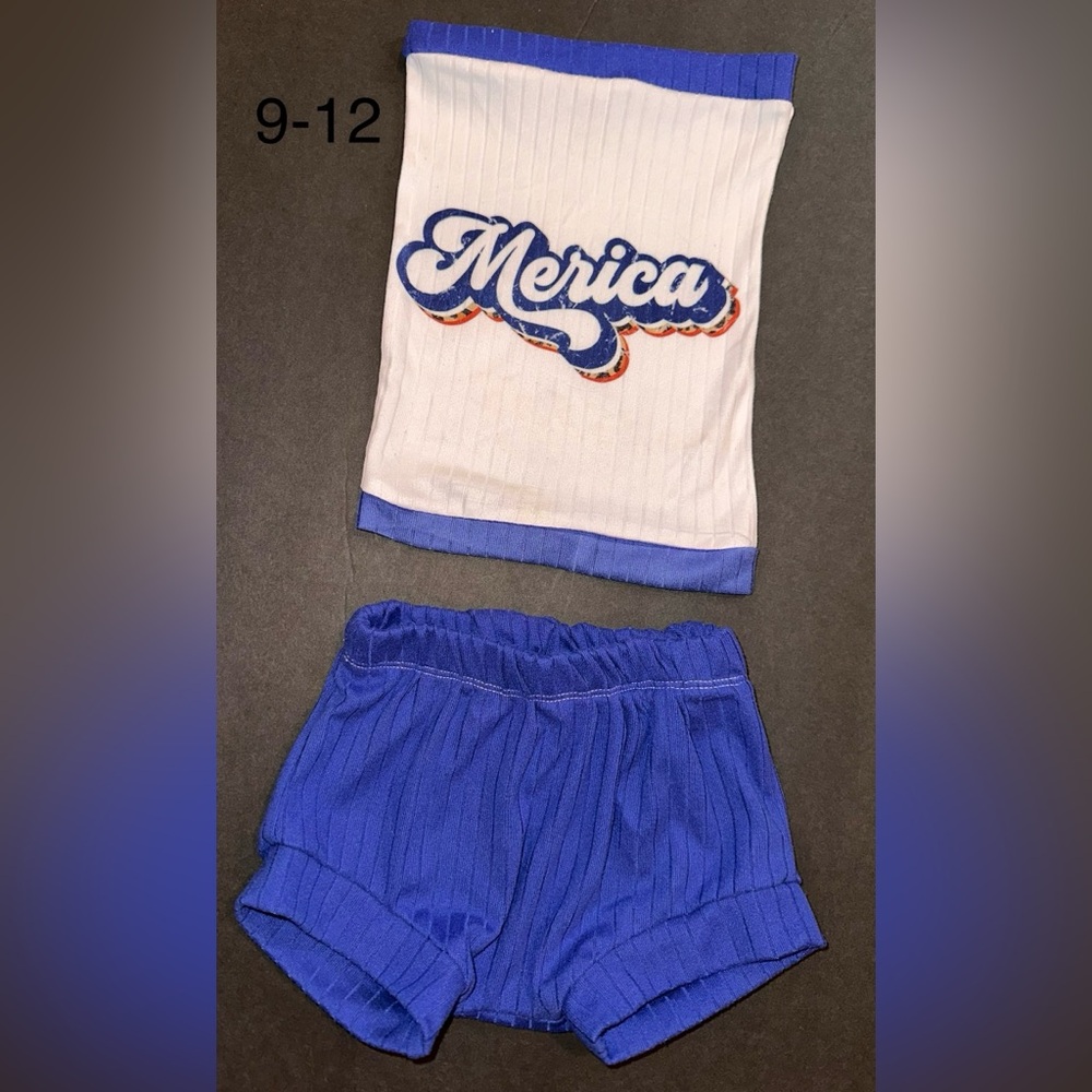 White and Blue 'Merica Tube Top and Shorts Set